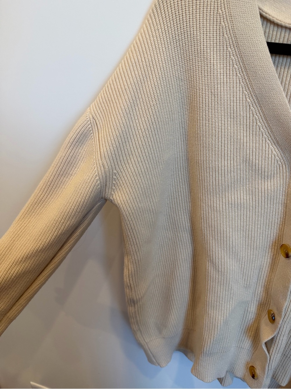 Cream Button-Front Ribbed Cardigan Sweater - Picture 4 of 5